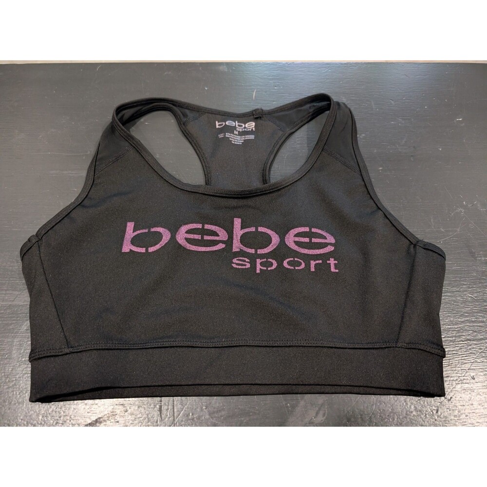 Bebe Racerback Sports Bra Black Seamless Medium